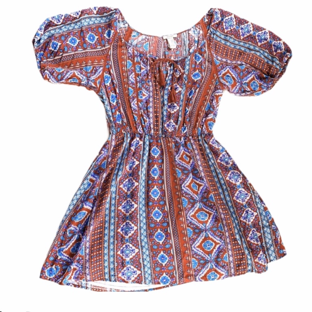 Tribal Print Red & Blue Skater Flare Dress